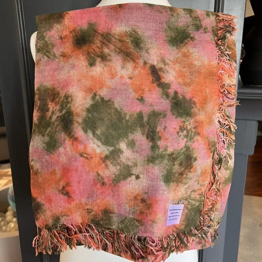 New Auth Chan Luu Watercolor Cashmere Silk Scarf- Coral Rose